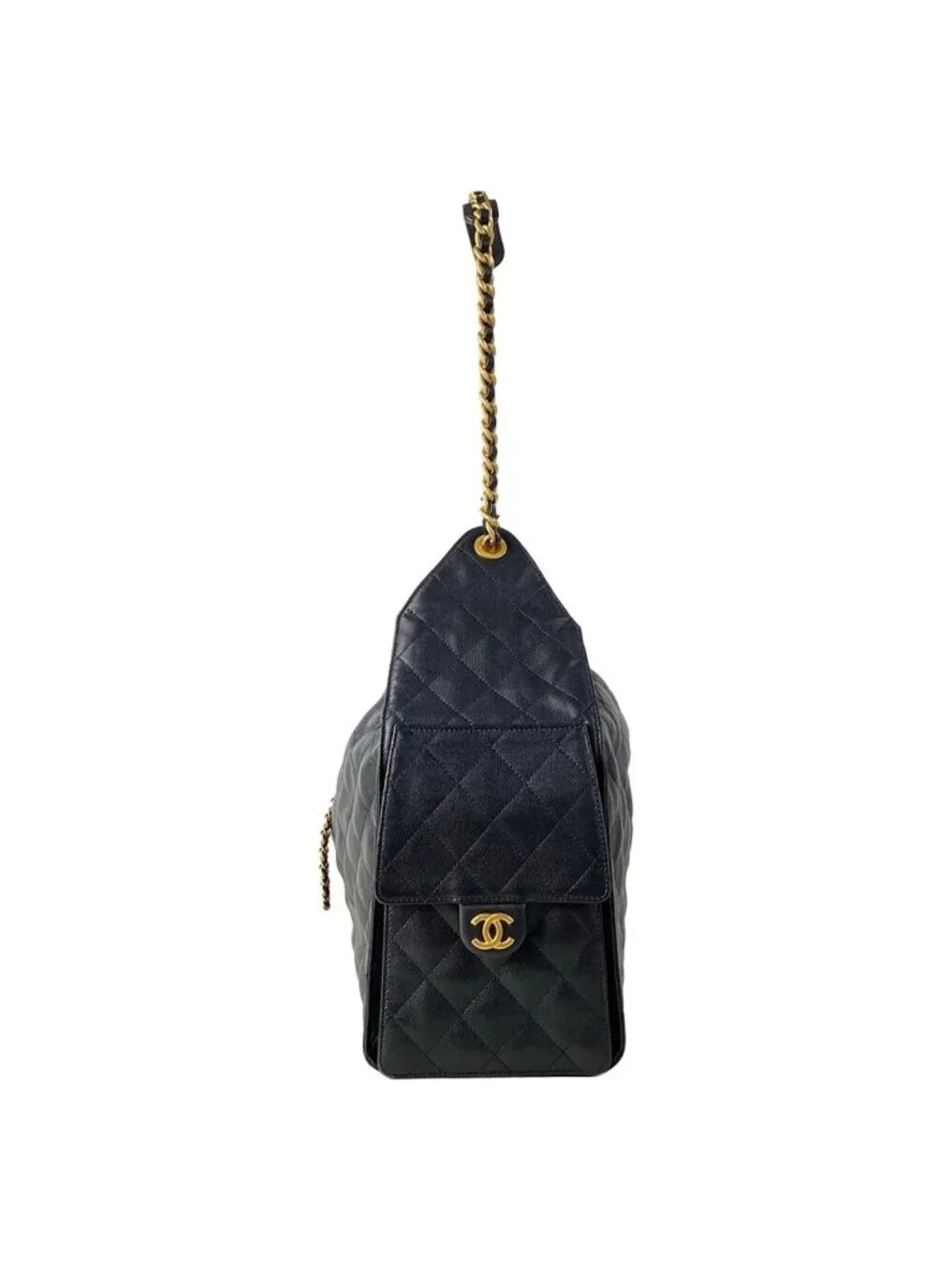 Chanel Shoulder Bag 25 Black Chain Vintage Gold Metal